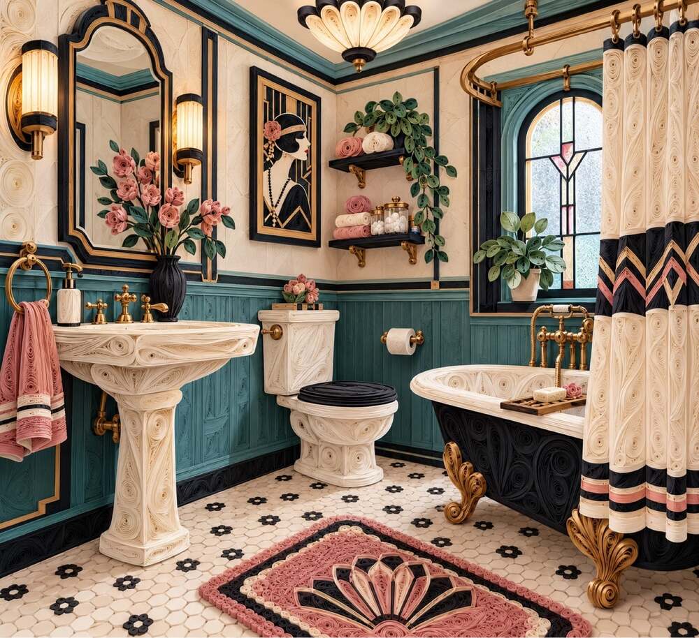 8x8 Framed Art Deco Bathroom Art Print